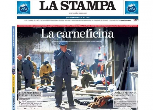 Первая полоса La Stampa подает фото в качестве удара российских войск по Киеву